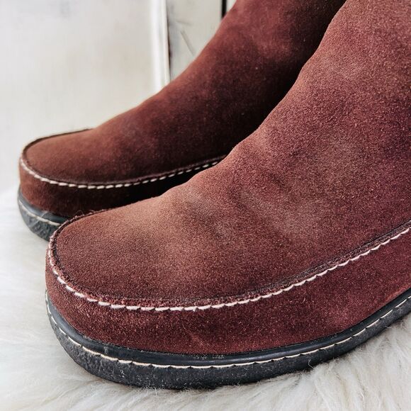 Lands End Brown Suede Faux Fur Lined Comfort Ankle Boots - Womens Size 8B - Picture 2 of 8